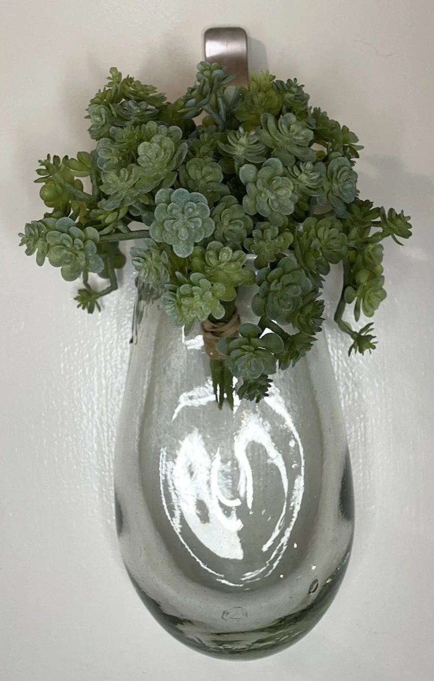Folk Art Hand Blown Hanging Glass Clear Vase Only